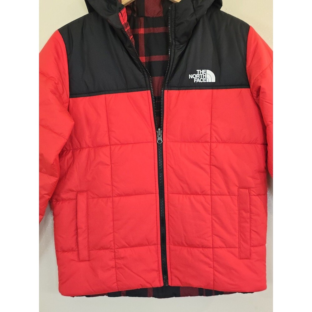 The North Face Perrito Reversible Jacket Red Black Plaid Hooded Boys L 14/16 - Picture 8 of 15